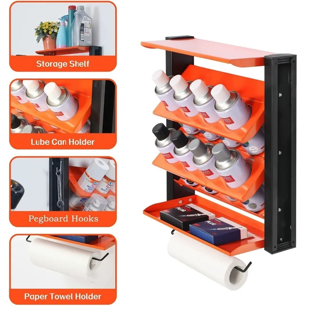 Spray Can Holder Wall Mounted Multilayer Spray Bottle Storage Rack Hangable Paper Towel Utility Tool Cabinet Garage Workshop tool organizer
