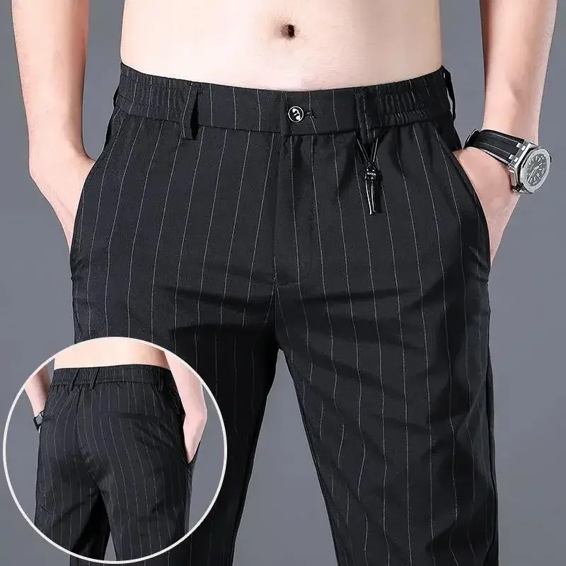 thumbnail image 1 of Pantalones elásticos de enfriamiento para hombres, tallas grandes, trajes para hombres, pantalones de seda de hielo, ropa de diseñador, pantalones formales chinos para hombre, licra, 1 of 5