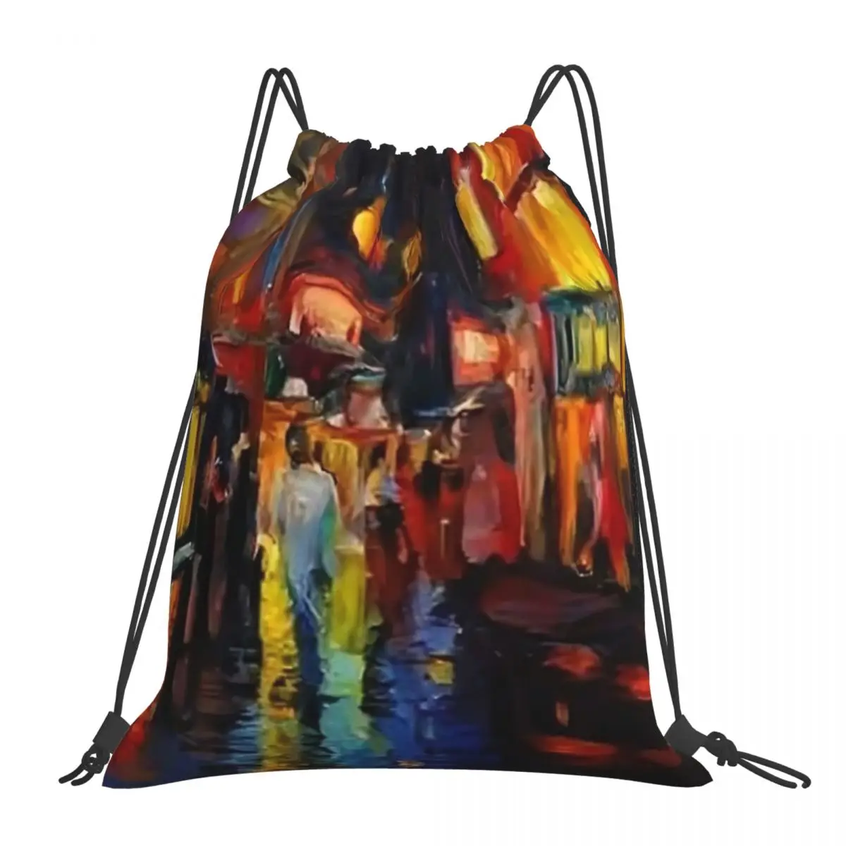 

City Streets In Oil Backpacks Casual Portable Drawstring Bags Drawstring Bundle Pocket Sports Bag BookBag For Travel School