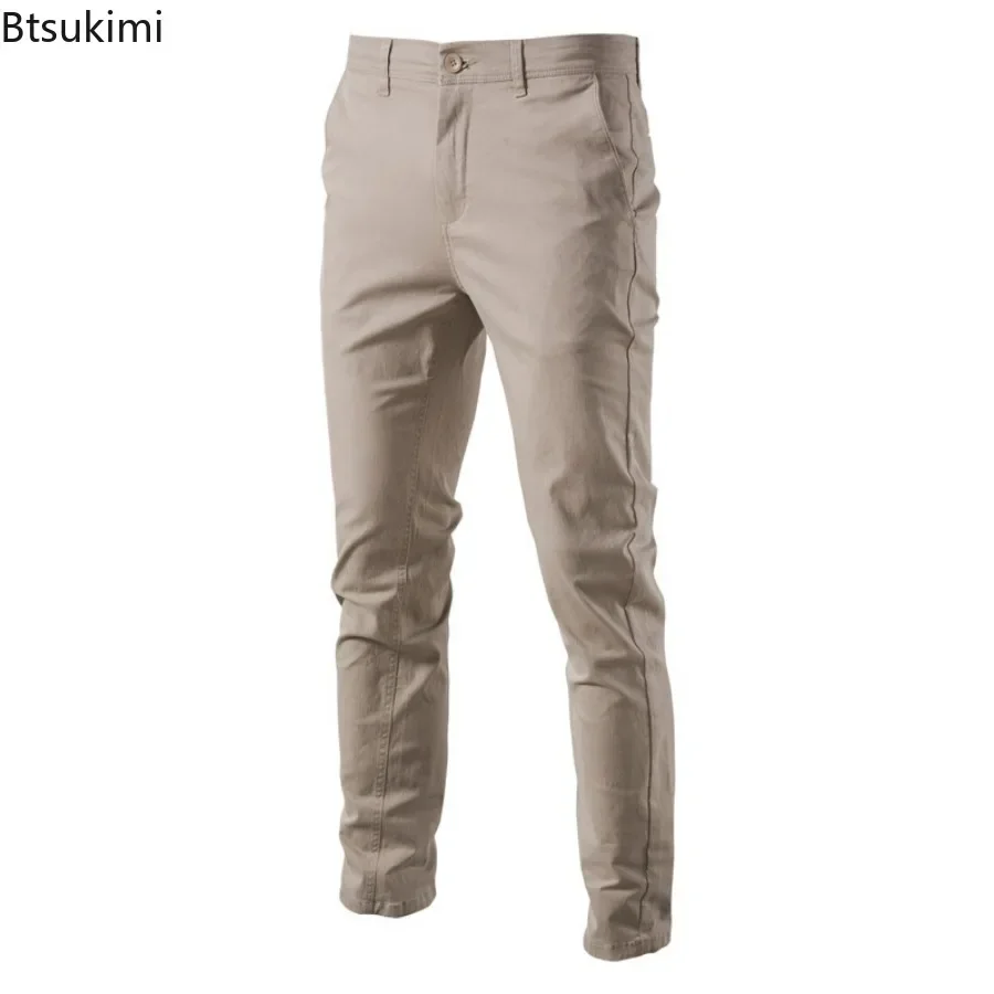 2024 Men's Casual Cotton Pants Stretch Trousers Male Solid Slim Fit Straight Long Pants Fashion Classic Business Pants for Men