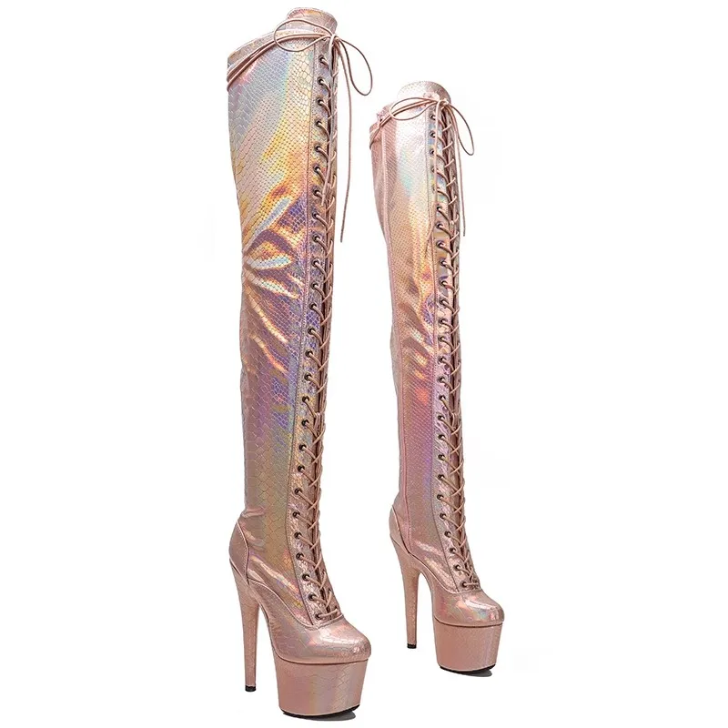 

LAIJIANJINXIA New 17CM/7inches PU Upper Pole Dance Shoes High Heel Platform Sexy Nightclub Women's Modern Long Boots 104