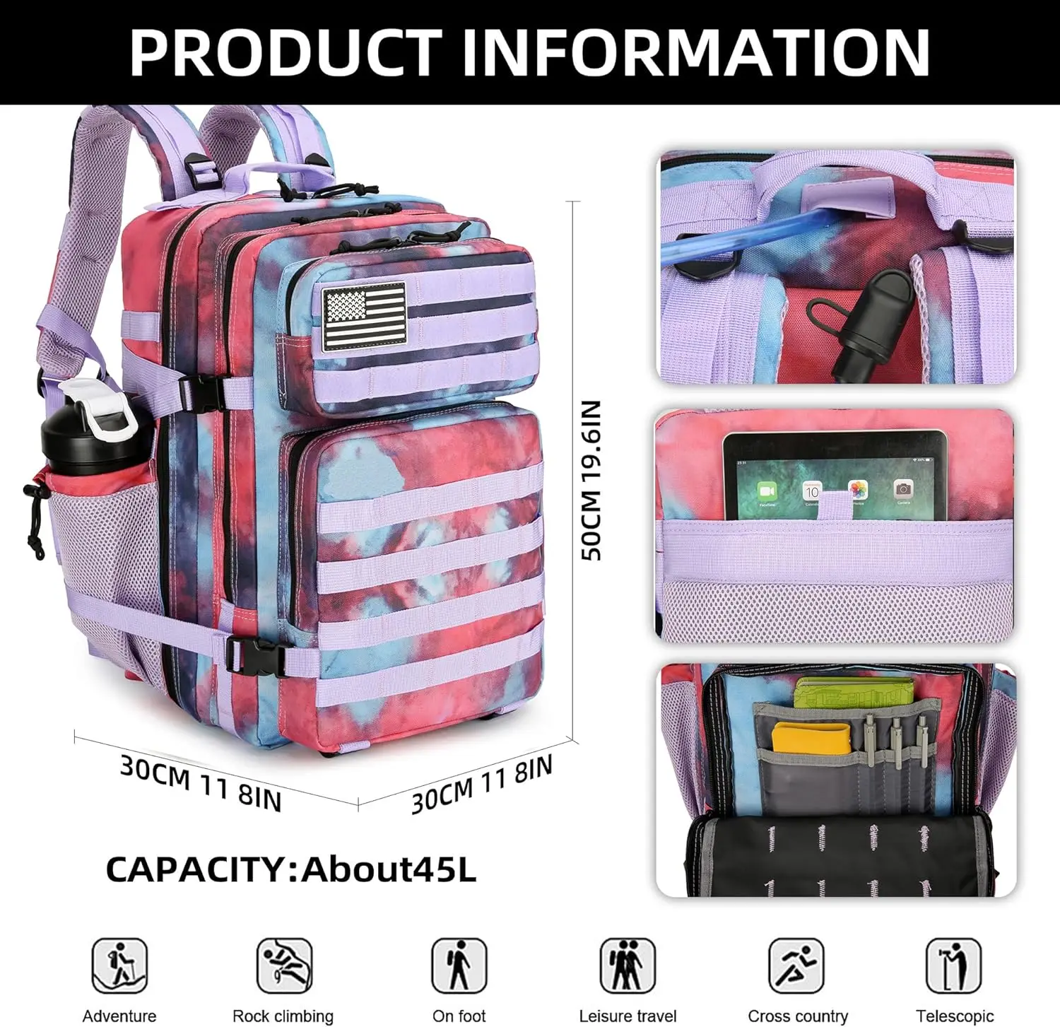 45L 3P Tactical Backpack Hiking Bag Pack Molle Outdoor Backpack Waterproof Climbing Rucksack Camping Hiking Bag Trekking Mochila 2