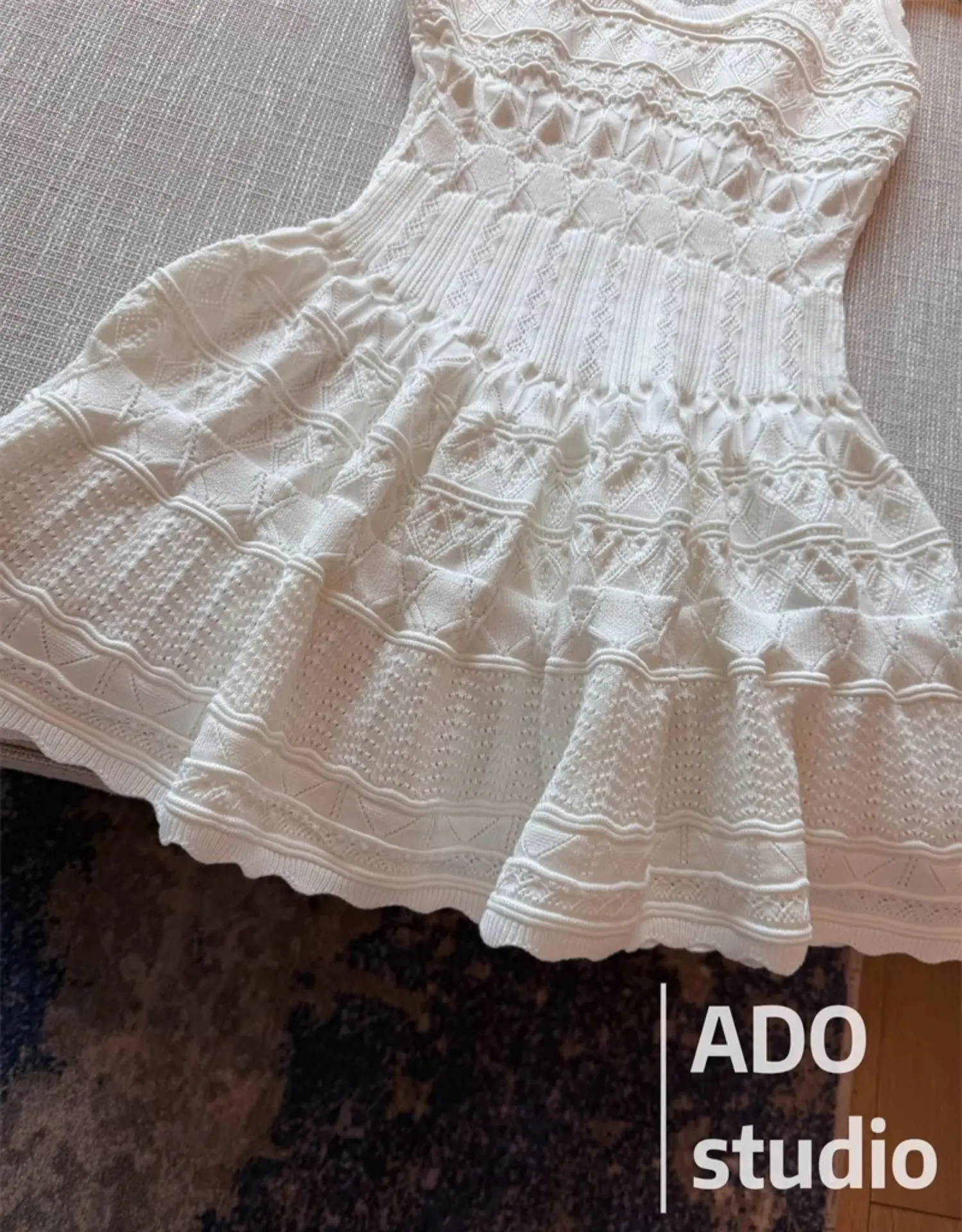 Korobov Solid Color Sweet A-line Dresses Ruffled Knitted Vest Dress for Women Summer French Style Hollow Short Skirt