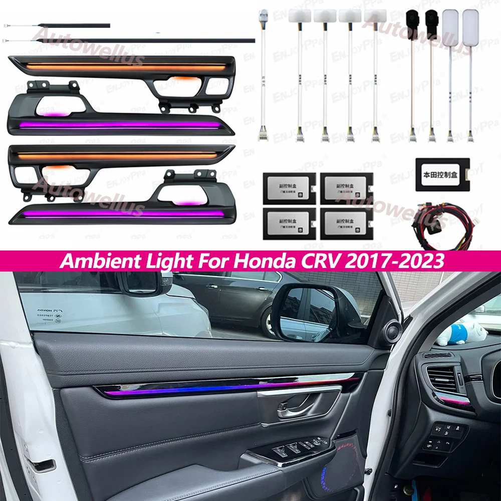 สำหรับ Honda CRV 20172023เฉพาะปุ่มตกแต่ง Ambient Light LED โคมไฟบรรยากาศสว่าง Strip 64สี