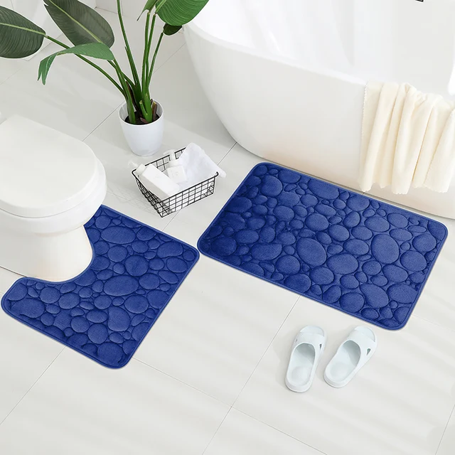 Clearance_Embroidered Tapis de sol en velours de corail galets, tapis de salle de bain, tapis de pied absorbant en éponge en forme de U pour salle de bain, tapis de porte, deux 5