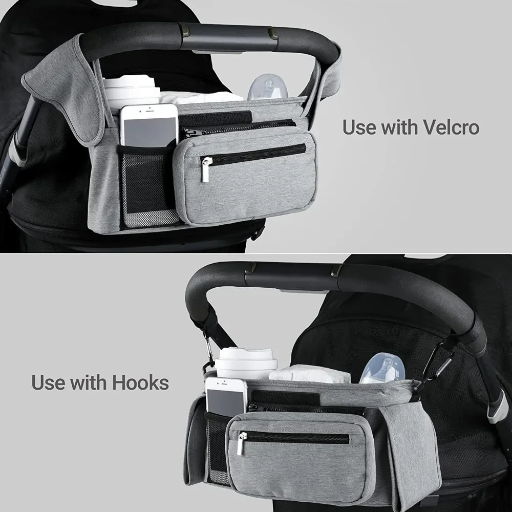 Waterproof Stroller Storage Bag with Cup Holder and Insulated Compartment