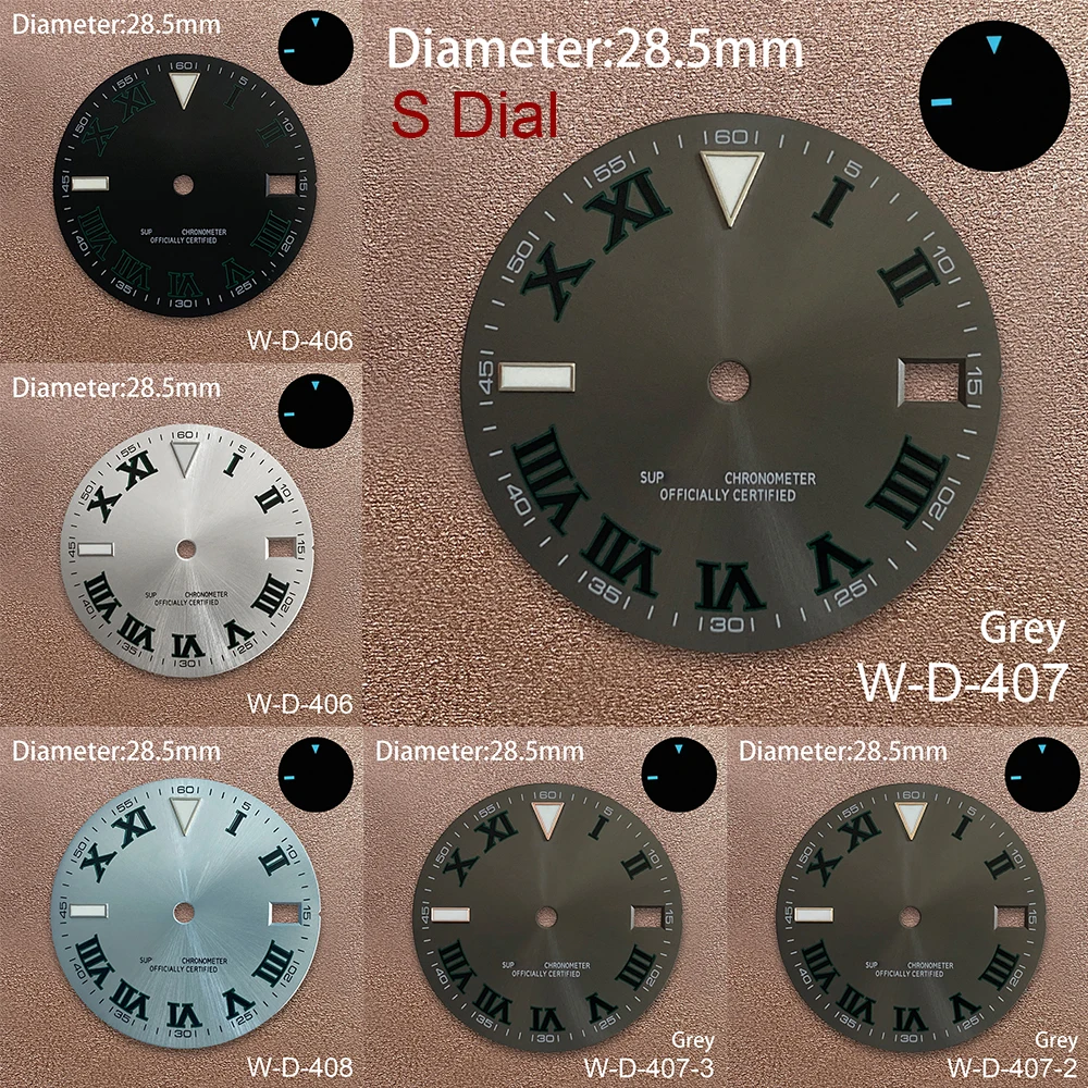 

28.5mm S Logo Epipremnum Dial Suitable For NH35/NH36 Japanese Movement Ice Blue Luminous Watch Modification Accessories