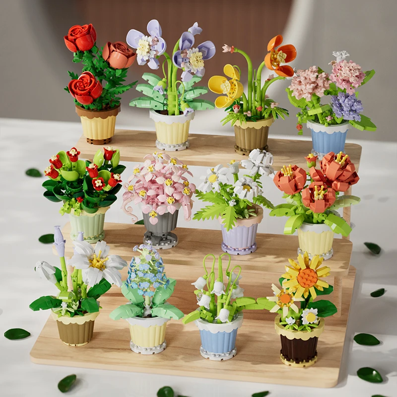 building block toy Building block flower potted plant assembly toy decoration micro particle plant potted children's toy gift