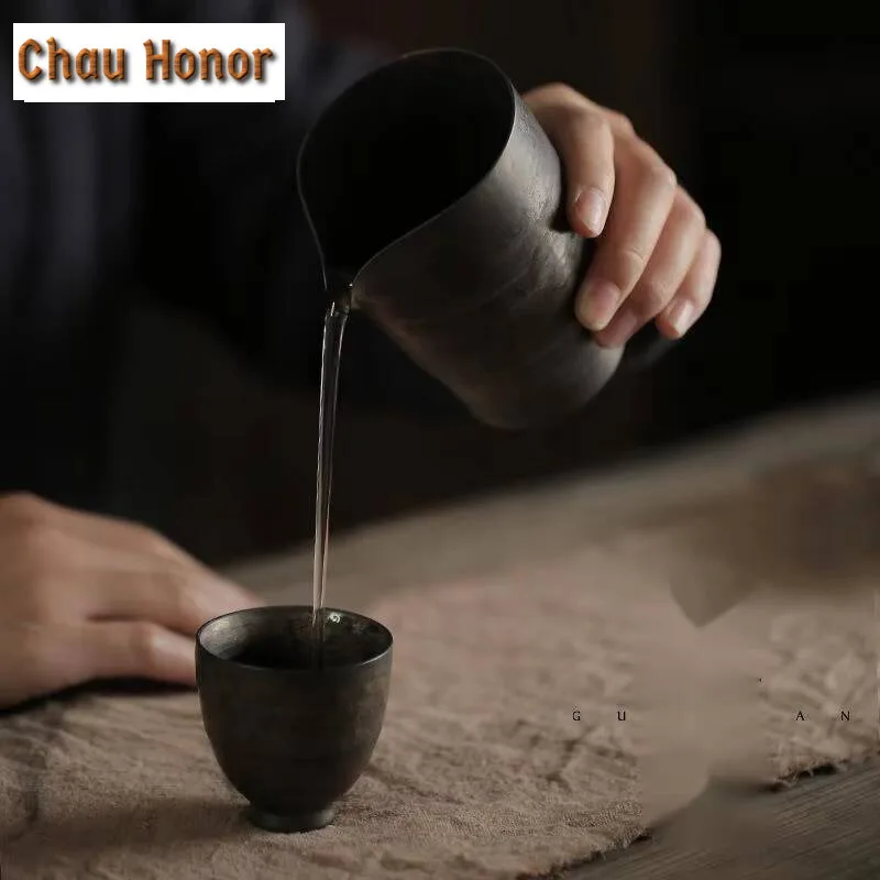 240ml Handmade Thin Tire Tea Pitcher Zen Rust Rough Pottery Sharing Pot Cha Hai Coffee Justice Cup Tea Items Decoration Supplies