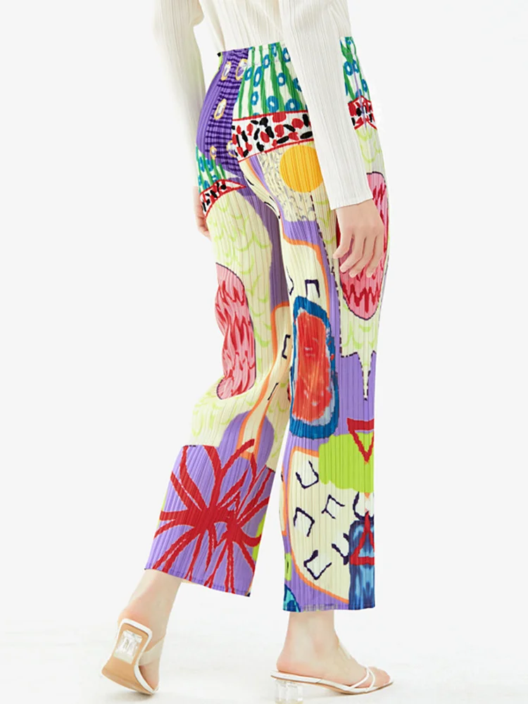 joggers GVUW Graffiti Pleated Printing Pants Women Elastic High Waist Holiday Loose Trousers 2022 New Summer Female Fashion 25D1052 cargo trousers