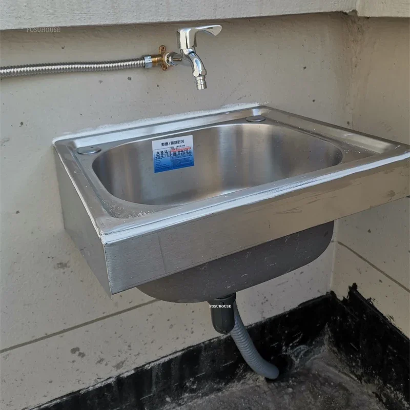 Stainless Steel Kitchen Sinks for Home Wall-mounted Dish-washing Kitchen Sink Wall-mounted Wash Basin with Bracket Washing Sinks