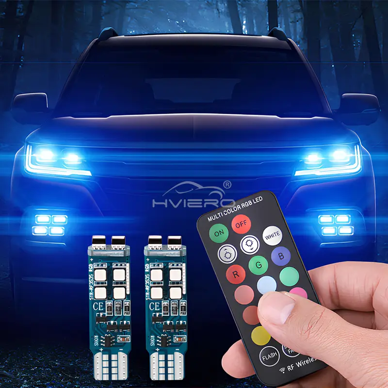 2pcs T10 W5W RGB LED Bulb with Wireless Remote Control for Car Interior Dome License Plate Reading Light 12V Brake Signal Lamp - Image 3