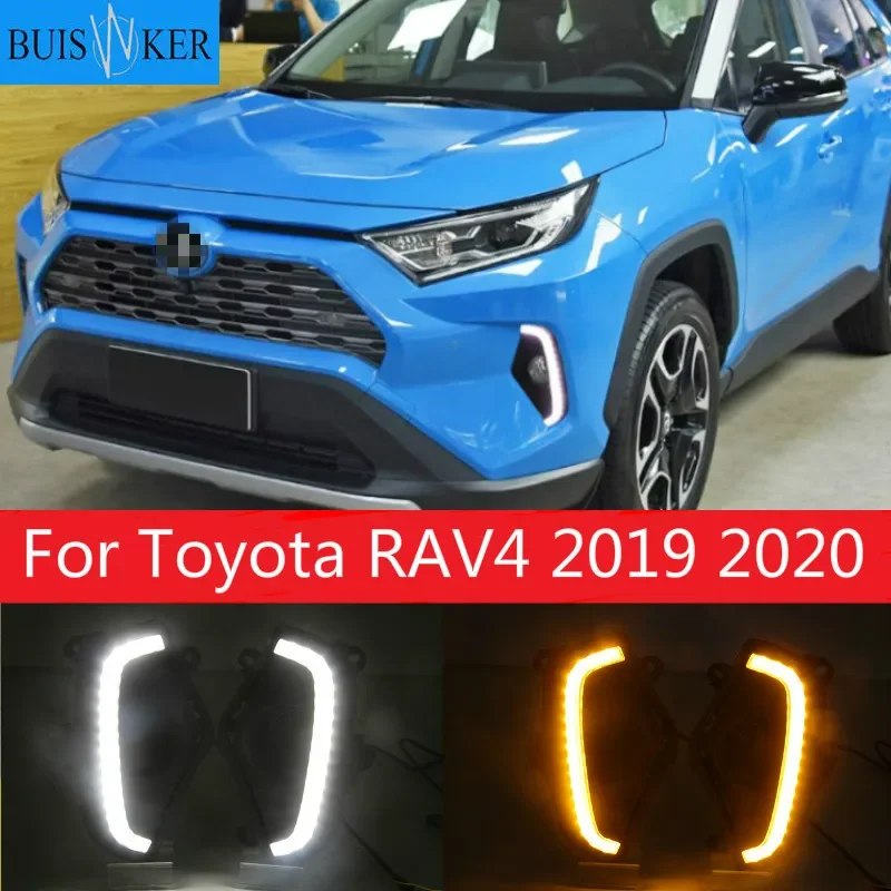 

Для Toyota RAV4 2019 2020 желтый указатель поворота Функция Водонепроницаемый ABS 12В дневные ходовые огни Светодиодный дневной светильник с отверстием для противотуманной лампы