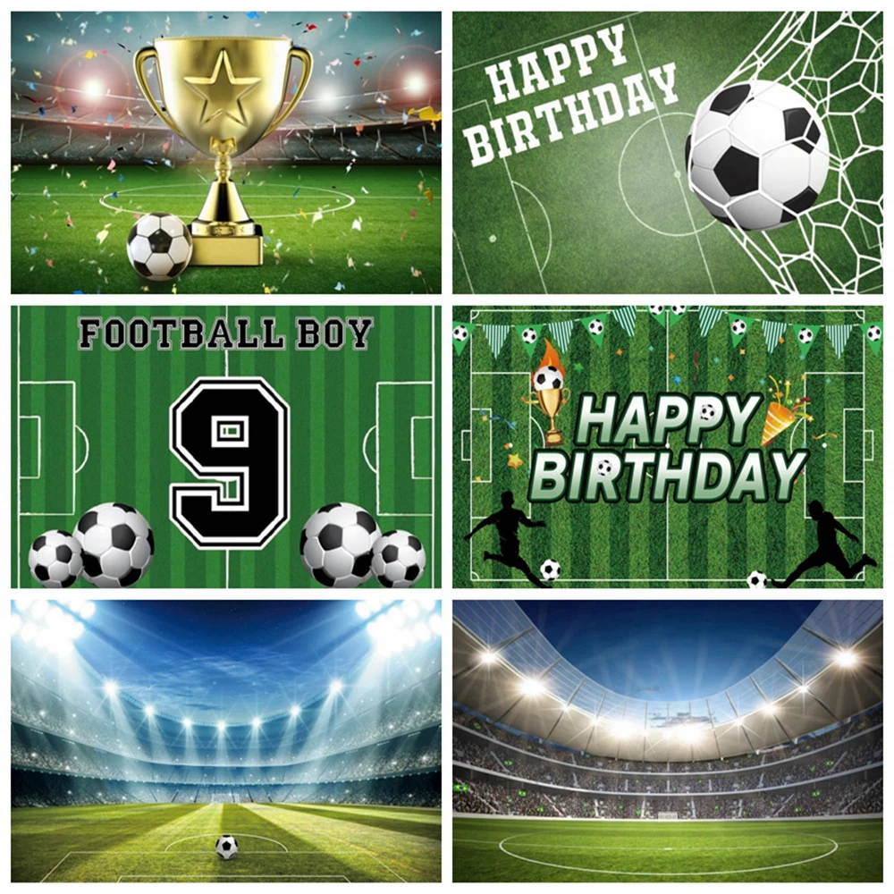 

Football Backdrop Photography Soccer Field Stadium Grassland Champion Cup Boy Birthday Party Background Decor Photo Studio Prop