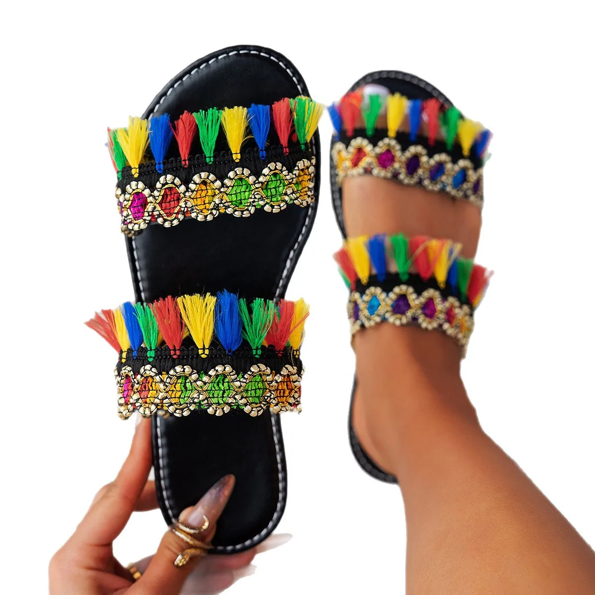 2025 New Women Slippers Casual Comfortable Beach Slippers Bohemia Style Flat Shoes Ladies Outdoor Fashion Sandals Slides Women