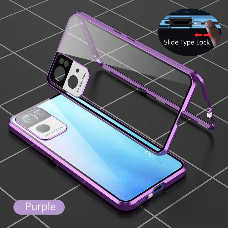 360° Double-Sided Magnetic Glass Phone Case with Lens Protection - Metal Design