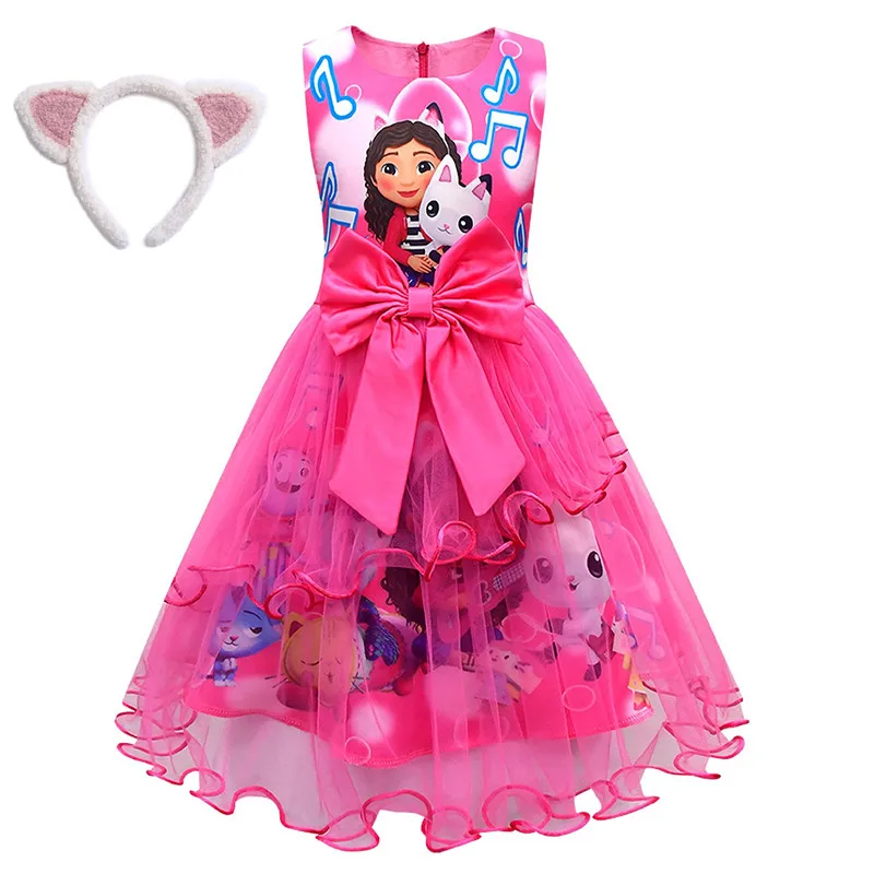 Summer Girls Dress Short Sleeve gabby's D-dollhouse Princess Gabby Cat Mesh Tutu Skirt Children's Birthday Party Cosplay Costume