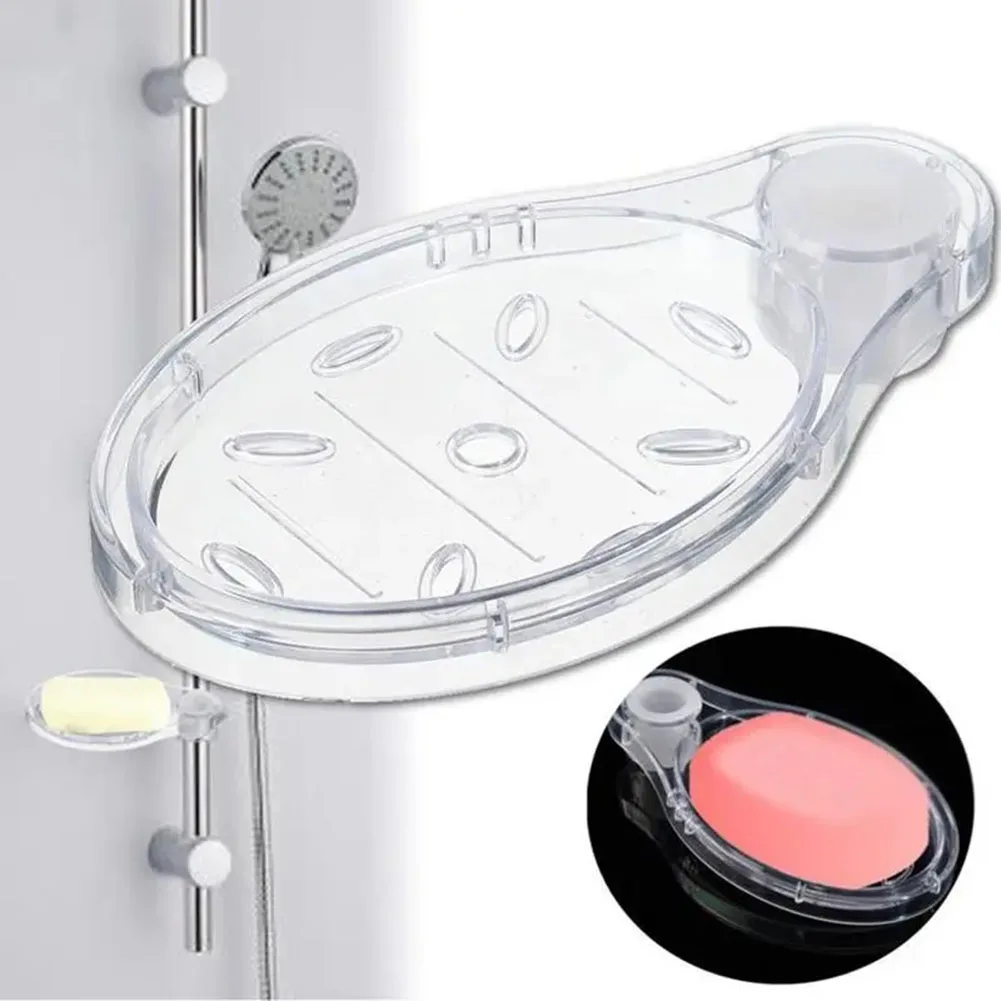Description Picture 2 of item1PC 22/25mm Plastic Soap Dishes Box Soap Holder Shower Rod Slide Bar Storage Rack Transparent Holder Bathroom Accessory