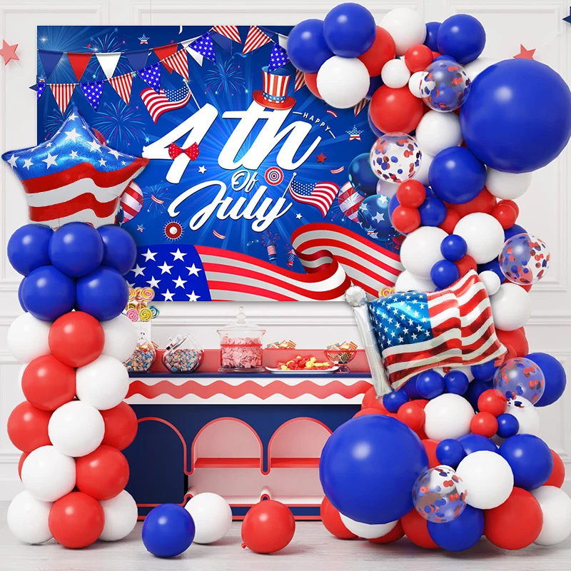 

146Pcs/Set Romantic Party 4th of July Balloons Background Kit Independence Day Patriotic Party Decor Memorial Day Party Supplies