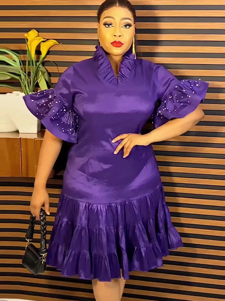 

Ruffle Sleeve Pleated Dresses For Women Wedding Party Evening Gown Birthday Dress Elegant Office Ladies Clothing Africa Outfits