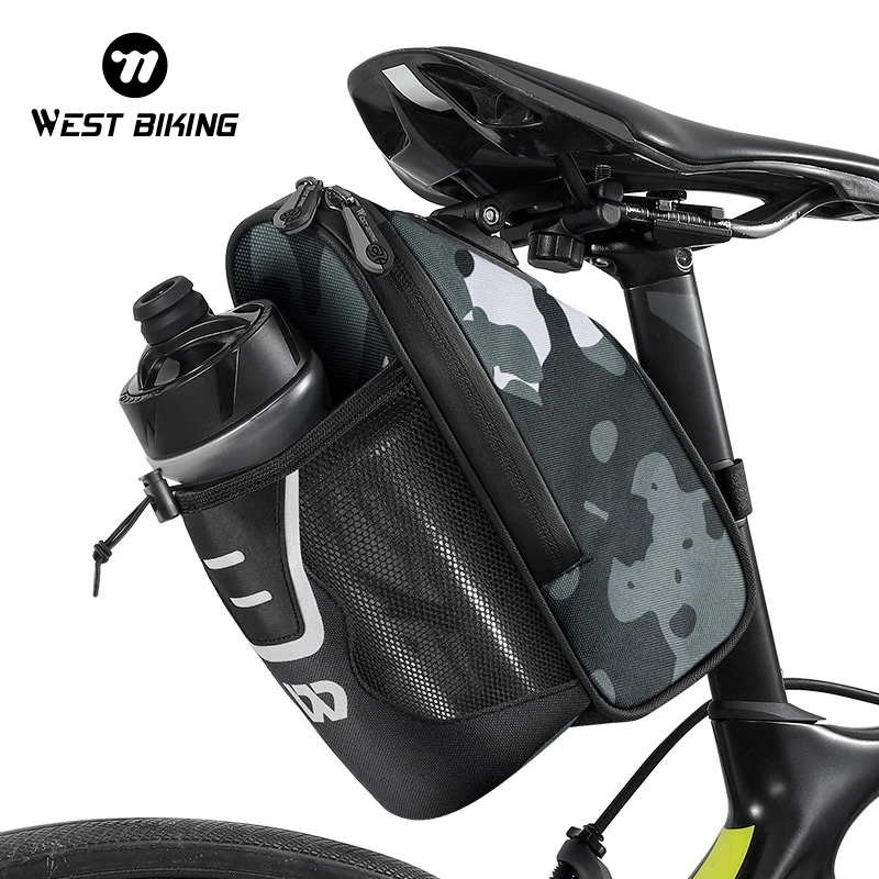 

WEST BIKING Bicycle Saddle Bag With Water Bottle Pocket Waterproof MTB Road Tail Pannier Bike Under Seat Bag Cycling Accessories