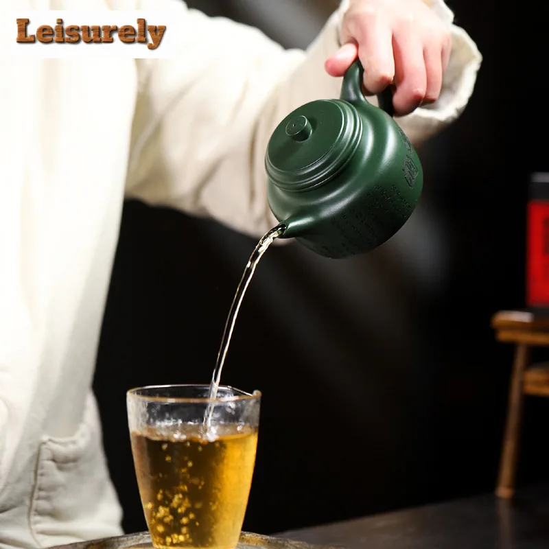 260ml Yixing Authentic Purple Clay Teapots Handmade Engraved Dezhong Tea Pot Raw Ore Green Sand Kettle Chinese Zisha Tea Set