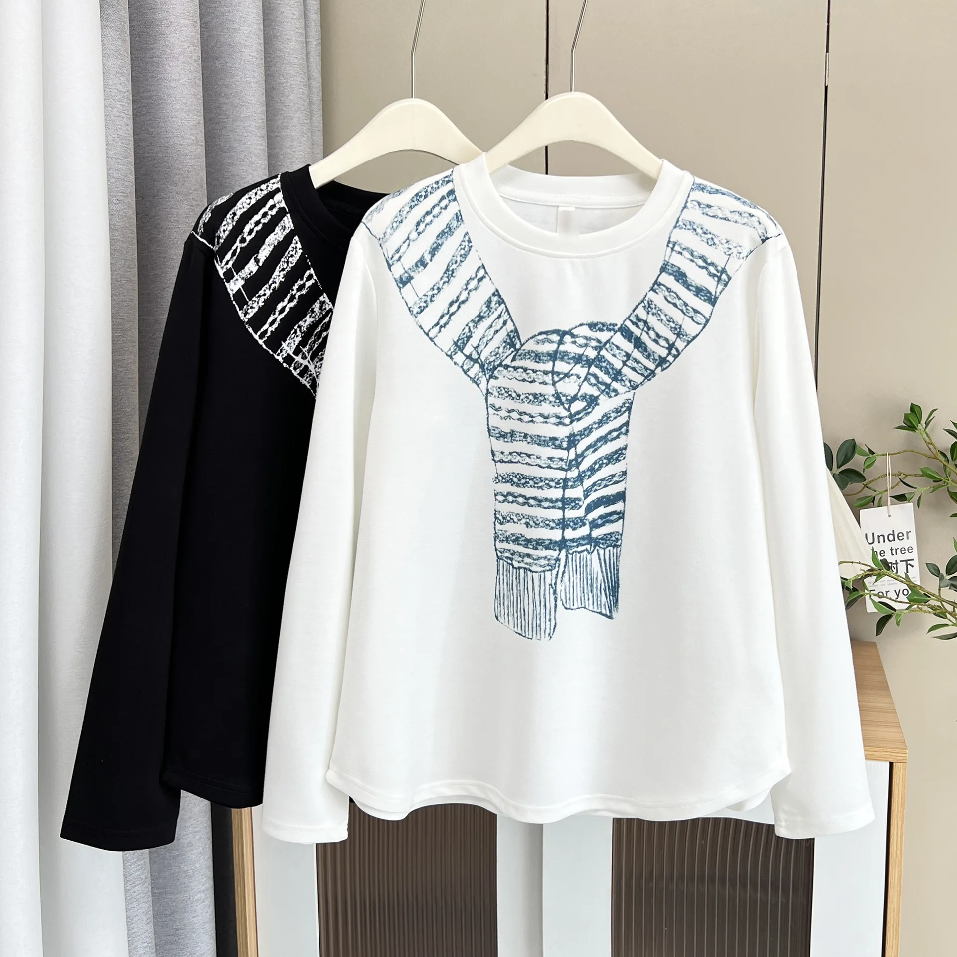 Fashion Plus Size Women's T-Shirt 2025 Autumn New Casual Shawl Printed Long Sleeve Tops 974