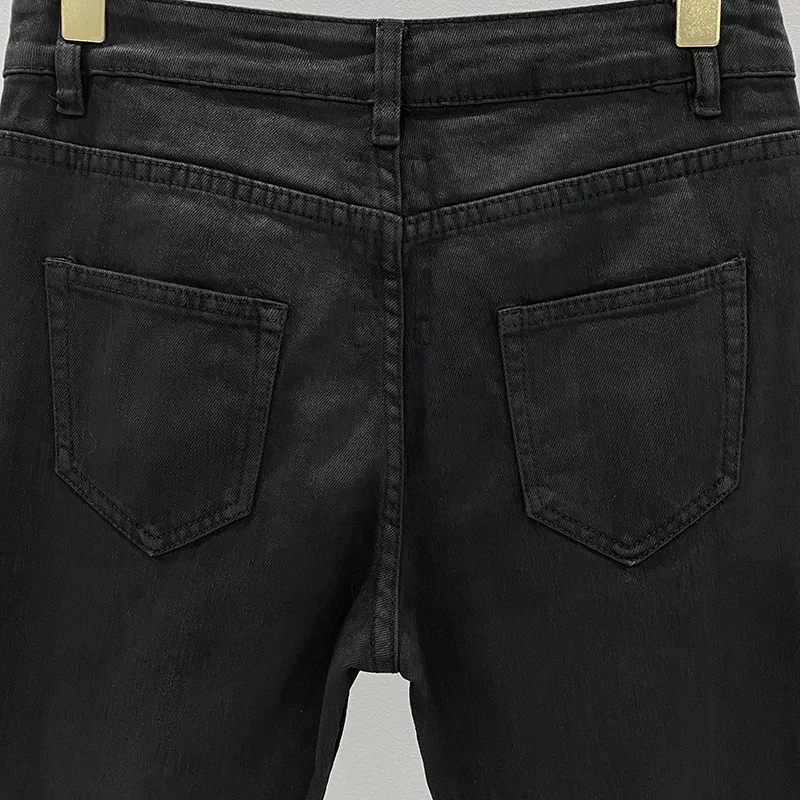 PFNW High Quality Men's Trousers Darkwear Classic Versatile Wax Coating Craft Slimming Basic Jeans Black Runway Pants 28W5606 5