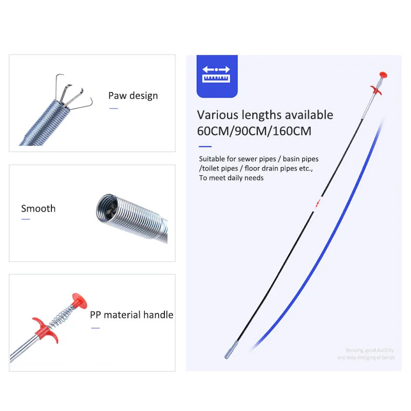 90cm/35.43 Inch Sink Drains Grabber Tool Flexible Long Reach Claw Pick Up Narrow Bend Curve Floor Drain Sewer Spring Grip Cleaner drain cleaner drain cleaning tools pipe cleaning tool pipe cleaner pipe dredging tools pipe dredging tool