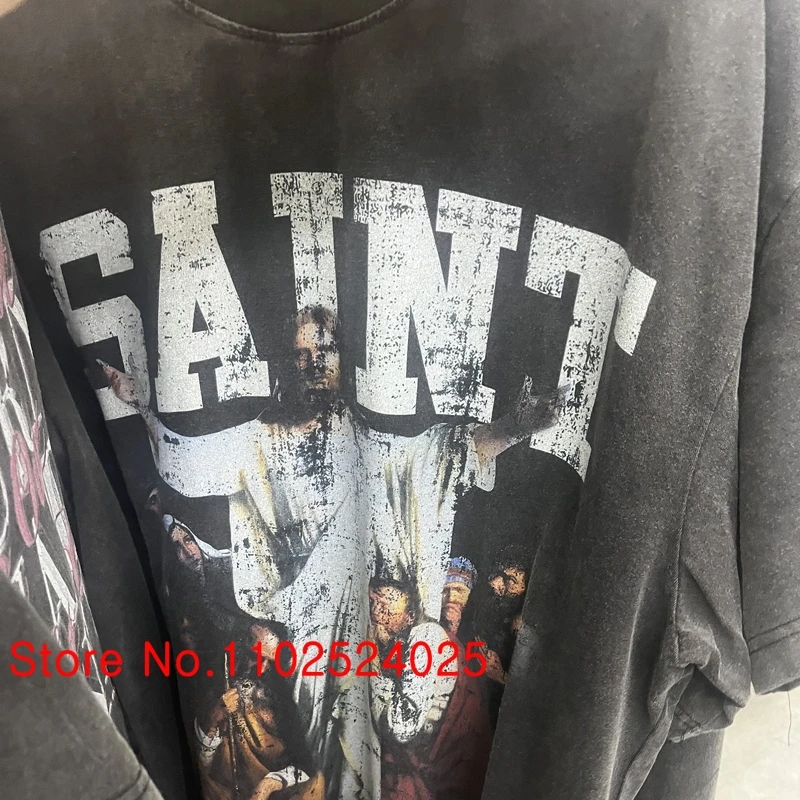 

Винтажные Футболки с изображением святого Михаила, принт Иисуса «стий до старых», футболка с коротким рукавом в американском стиле для мужчин и женщин, футболка в стиле хип-хоп