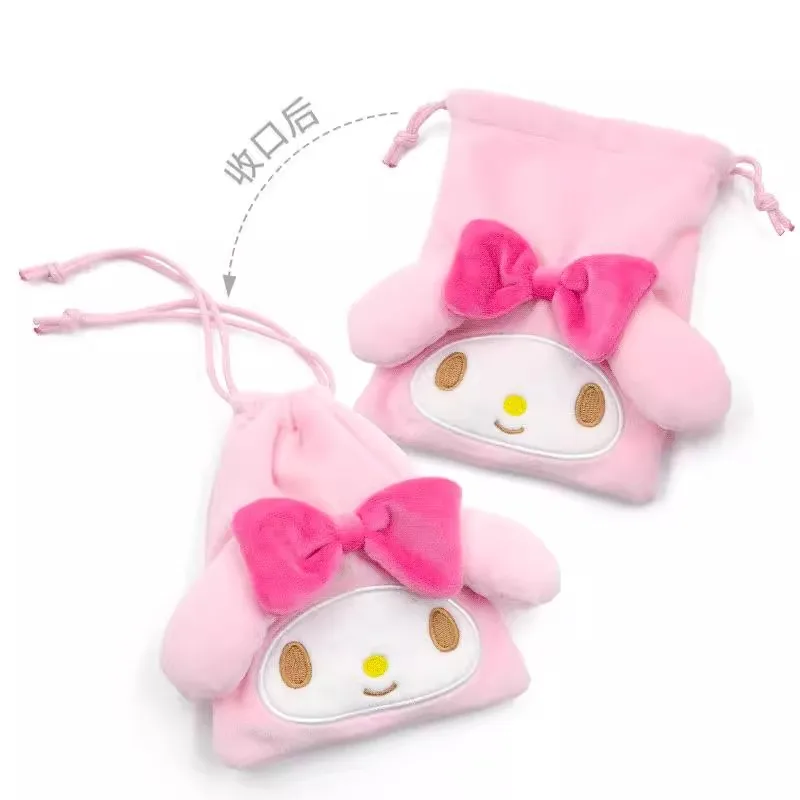 Sanrio Hello Kitty Kuromi Melody Plush Stuffed Toy Drawstring Cartoon Bag Coin Change Purse