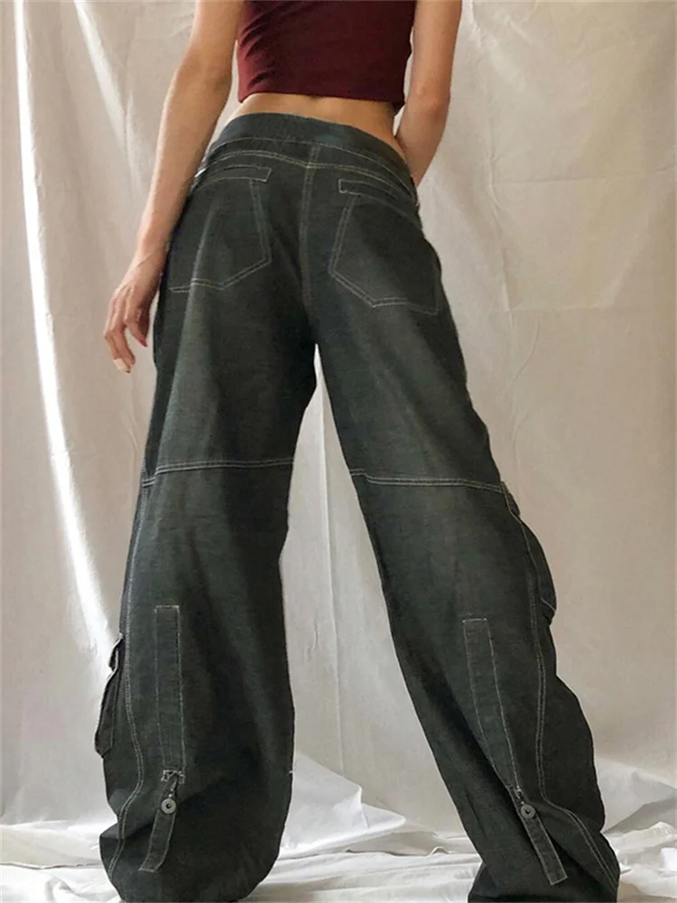 Cuteandpsycho-pantalones holgados Y2K estilo Grunge, Pantalón vaquero de cintura alta, estilo Cargo, ropa de calle - AliExpress Ropa de mujer