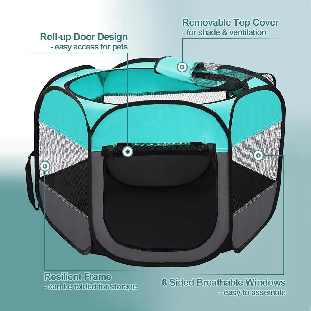 Portable Pet Playpen Dog Cat Folding Tent with Carrying Case Water Resistant Easy Setup Indoor Outdoor Use