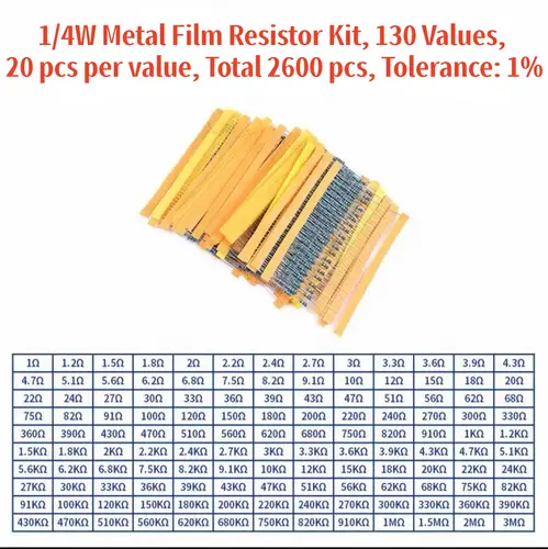 1/4W 1/2W 1W 2W 3W Resistor Set Resistance 1% 1/4W 1/2W 1W 2W 3W Metal Film Resistors Kit Ohm Electronic Components Kit - Image 17