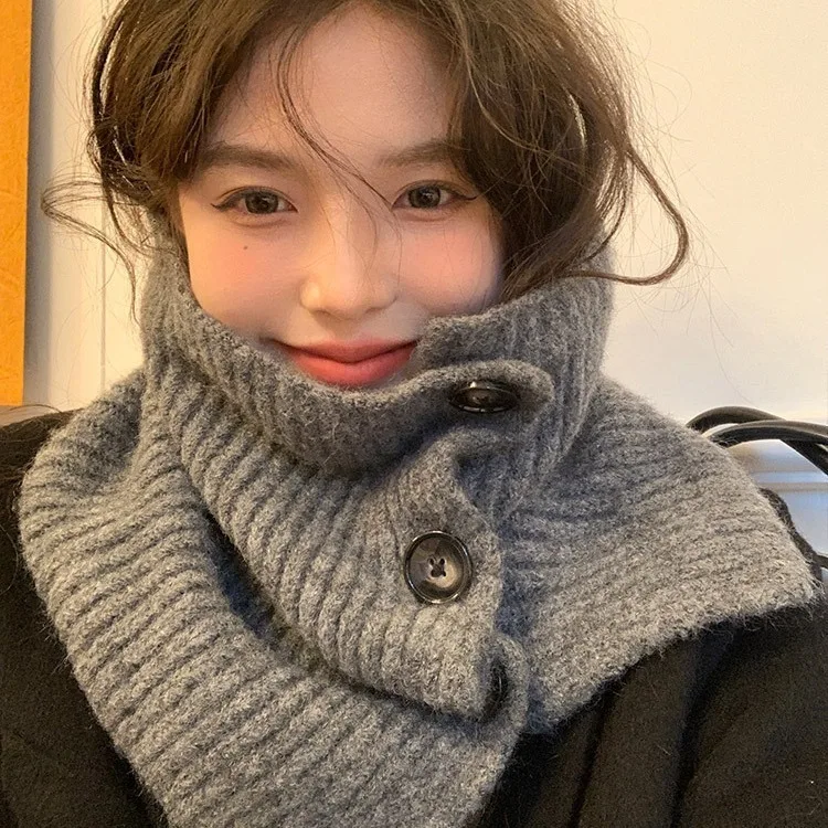 Korean Ins Warm Winter New Scarf For Women Easy To Wear Casual Cover Cold Resistant And Neck Protecting Knitted Scarf Trendy