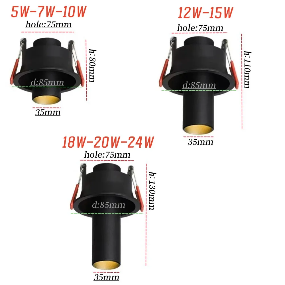 LED Long Downlight COB Spotlight Recessed Anti-glare Dimmable 5W7W10W12W 15W18W 20W24W 360° Rotation AC85-265V Interior lighting
