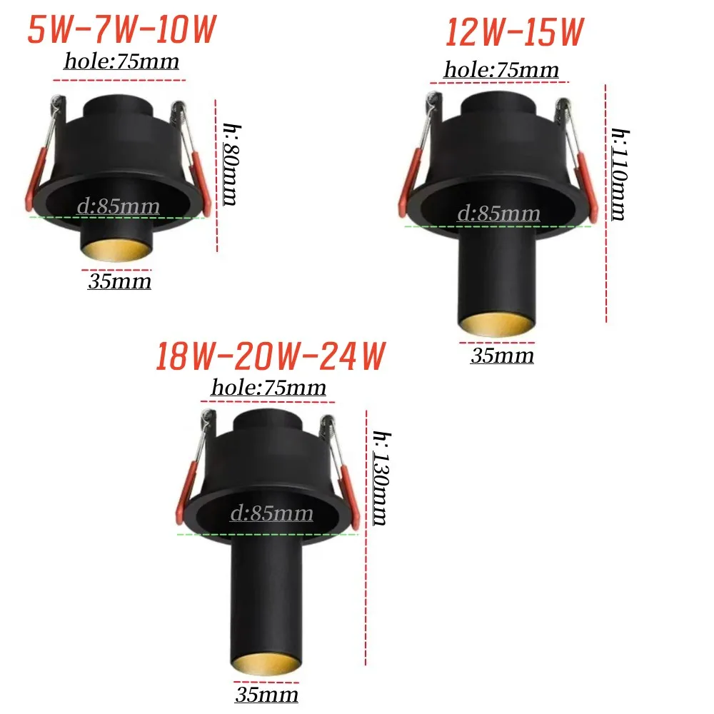 LED Long Downlight COB Spotlight Recessed Anti-glare Dimmable 5W7W10W12W 15W18W 20W24W 360&deg; Rotation AC85-265V Interior lighting