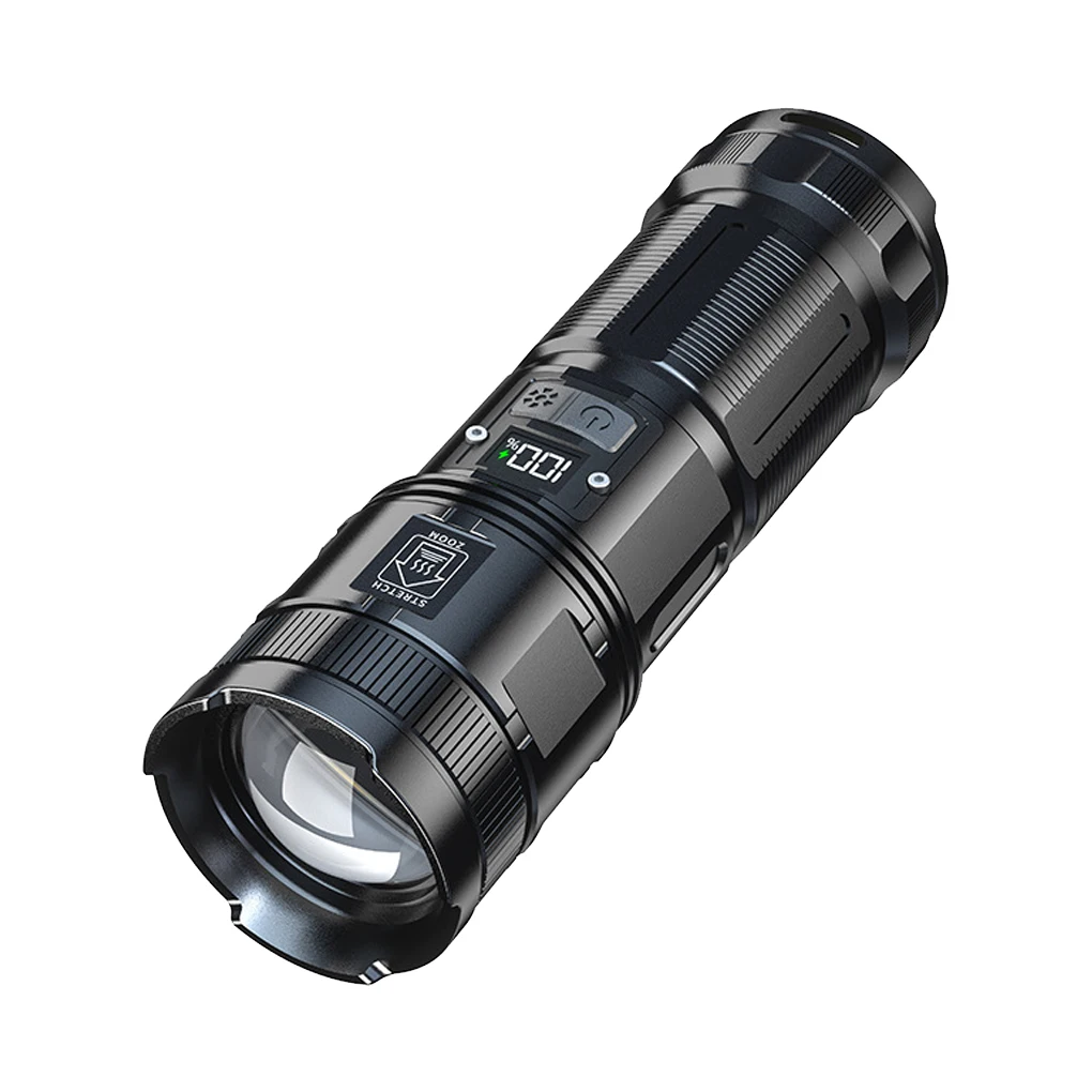 

High Power Long Range LED Flashlight With Display COB Tail Light lantern Built-in battery Rechargeable Type-C Torch for Fishing