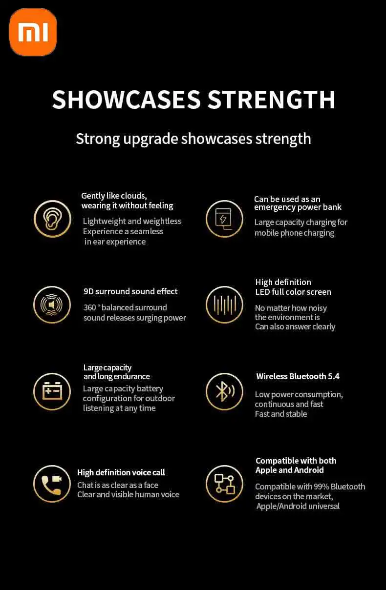 Description Picture 3 of itemIconic Brand Bluetooth Wireless Earphones Smart LCD Touch Screen Headphones Sports Earbuds ANC Built-in Microphone Waterproof Gaming