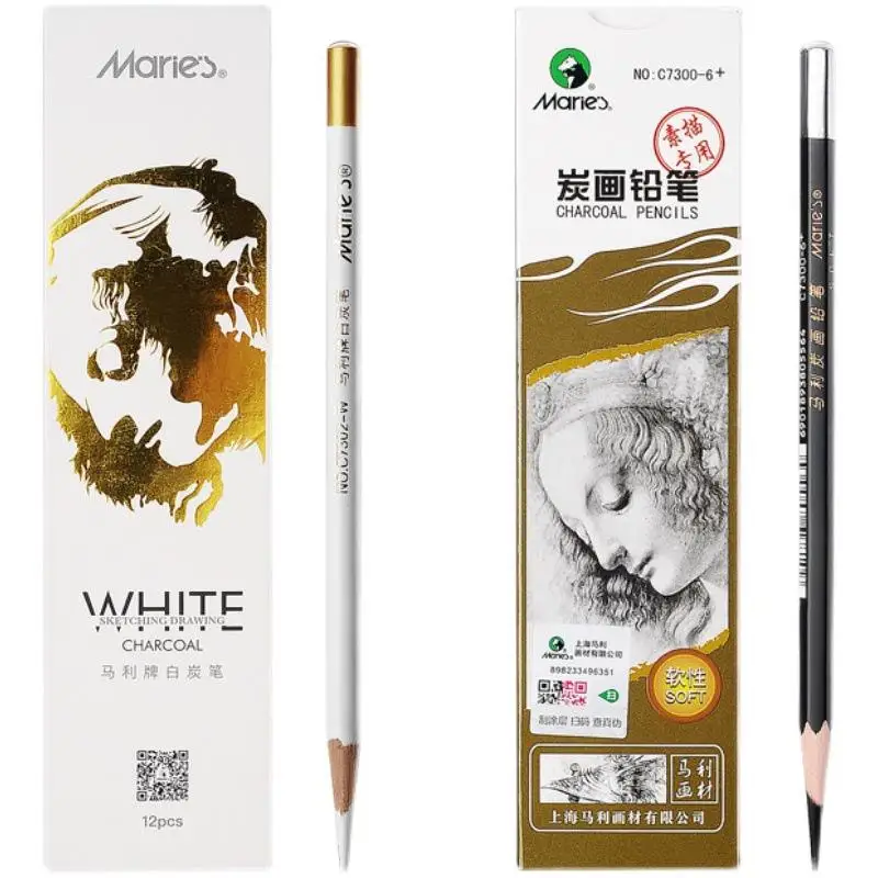 12pcs Charcoal Pencils Set White Black Soft Drawing Sketch Pencil for Drawing Sketching Chalk Pencils Beginners & Artists