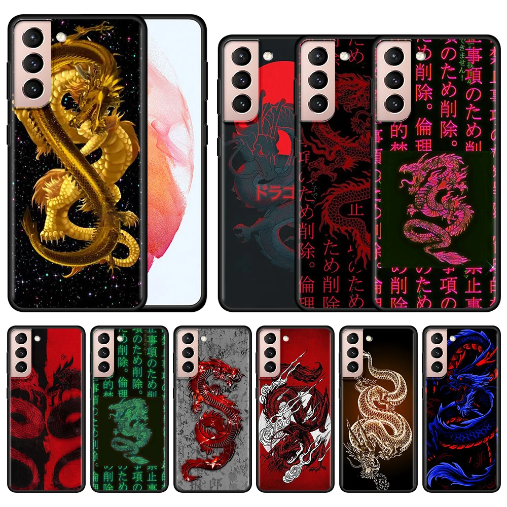 Custodia Per Samsung Galaxy S24 S23 S22 S21 S20 Fe Ultra S10 Plus Note 20Ultra 10 Plus Cover Japanese Gold Red Blue Dragon