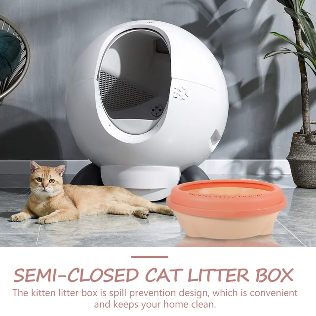 Semi-Enclosed Cat Litter Box 1Set Large Opening Easy Clean Anti-Splash Durable Practical Home Office Balcony Travel Use 3