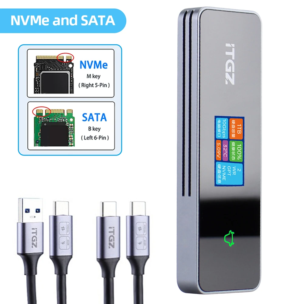 M.2 NVMe NGFF SSD Ŭ, USB 3.2 Gen 2, 1000 MB/s, ޴ SSD ̽, M-Key, B + M Key,  ϵ ̺ ڽ, RTL9210B