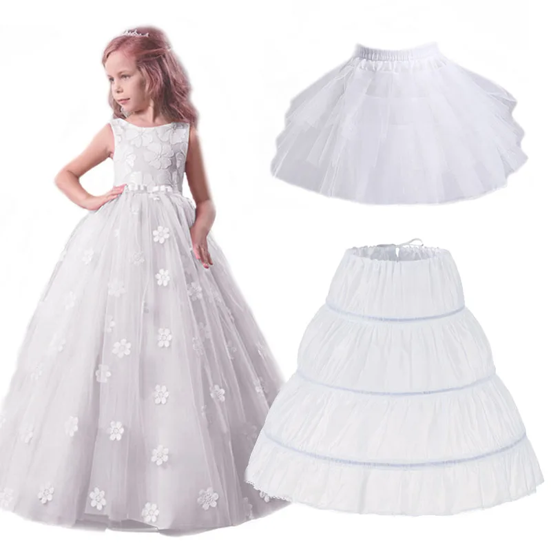 White Children kids Petticoat A-Line 3 Hoops One Layer Kids Crinoline Lace Trim Flower Girl Dress Underskirt Elastic Waist flower girl underskirt,lolita petticoat,petticoat underskirt,petticoat skirt