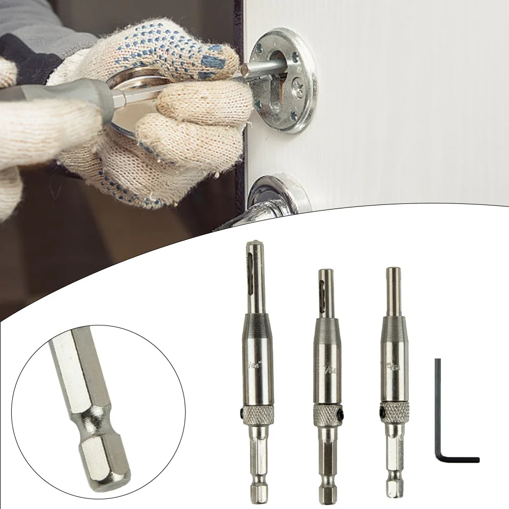 3pcs HSS Self Centering Hinge Drill Bits With Hex Wrench Set Door Cabinet Pilot Holes For Door Installation Hand Tools