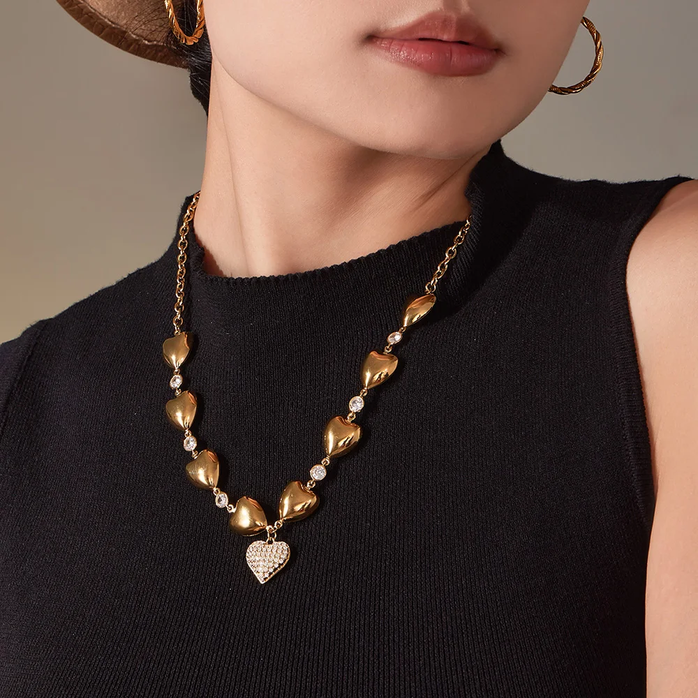 316 Edelstahl vergoldet glänzend Zirkon Herz Anhänger Halskette Damen Luxus 18 Karat Gold Kette Halskette wasserdicht Schmuck – Detail 6