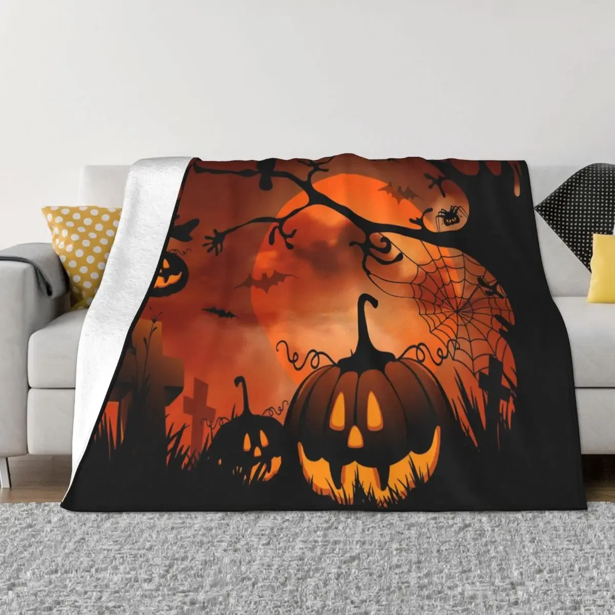 

Happy Halloween Halloween Pumpkin Design Portable Warm Throw Blankets for Bedding Travel