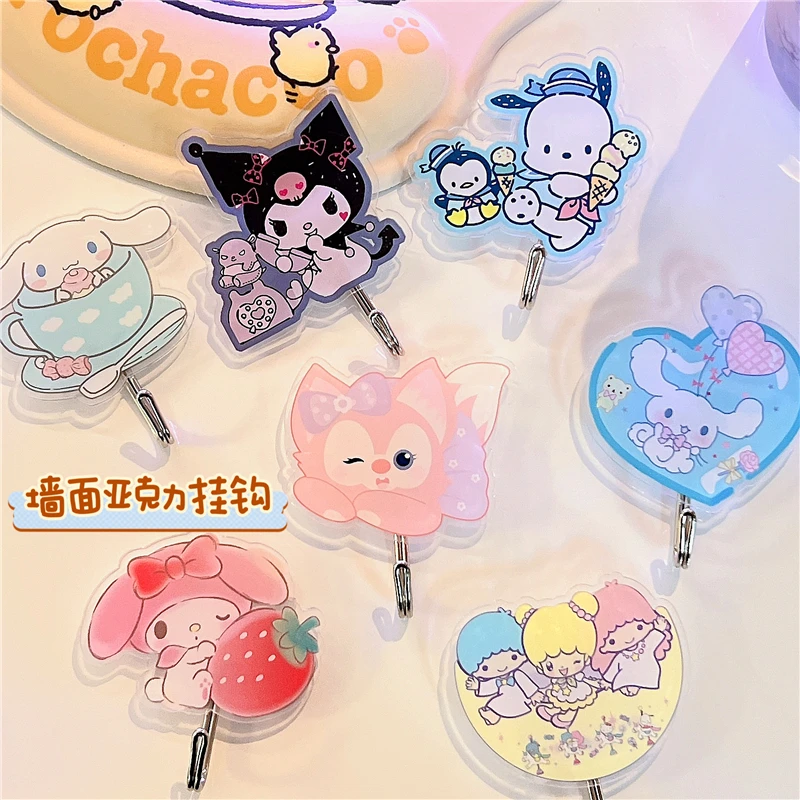 

Милый акриловый кристаллический крючок Sanrio для хранения стен в домашнем общежитии мультяшный аниме понравился My Melody Cinnamoroll Сильный крючок