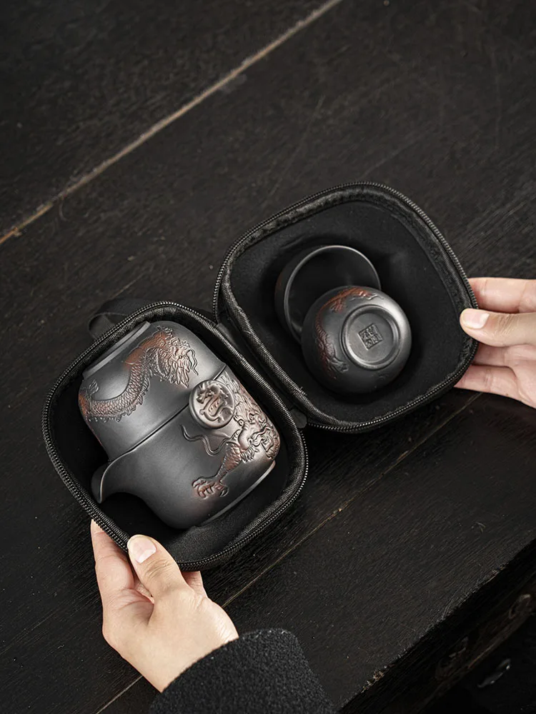 Purple Pottery Quick Guest Cup  One Pot  Three Cups  Portable Kung Fu Travel Tea Set Outdoor Car Mounted Household Tea Pot