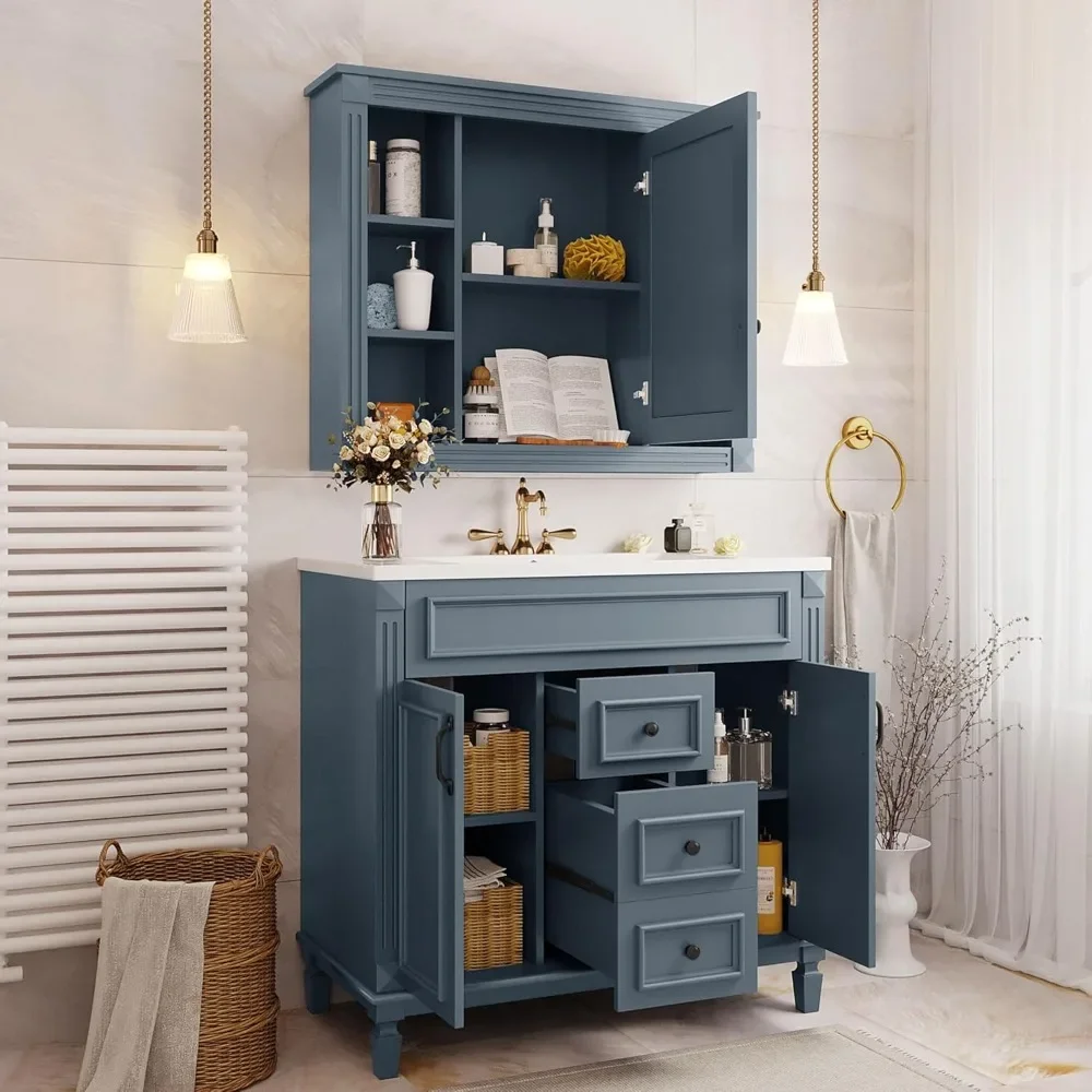 Bathroom Vanity with Sink, Freestanding Single Bathroom Sink Vanity Cabinet Set with Countertop &Integrated Sink, Doors&Drawers